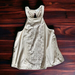 Coco & Jameson faux suede eyelet boho tank top keyhole back women’s size small